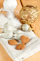 Elegant christmas glass toys and ginger brown cookies.
