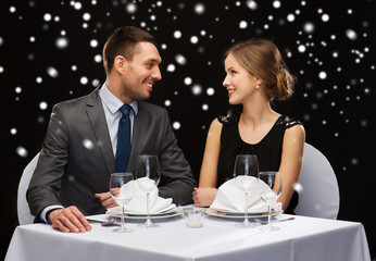 smiling couple at restaurant
