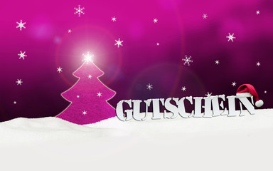 Fototapeta na wymiar Christmas voucher Gutschein tree snow pink