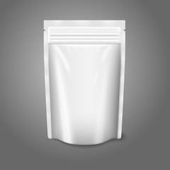 Blank white realistic plastic pouch with zipper. Vector