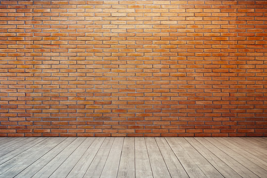 empty room with red brick wall