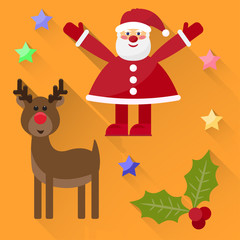 funny cartoon winter holidays background with cute Santa Claus,
