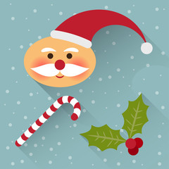 funny cartoon winter holidays background with cute Santa Claus,