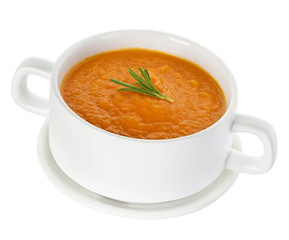 Pumpkin soup isolated on white background