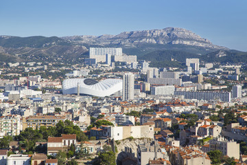 Aerial View of Marseille City and its new stadium, France