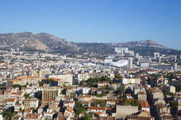 Fototapeta na wymiar Aerial View of Marseille City and its new stadium, France