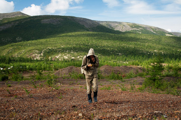 Person with GPS navigation device