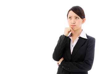 asian businesswoman thinking on white background