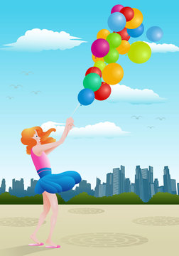 girl hold baloon