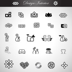 Design Interior Icons Set - Isolated On Gray Background