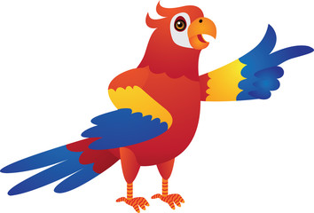 Red Blue Parrot Vector Cartoon Illustration