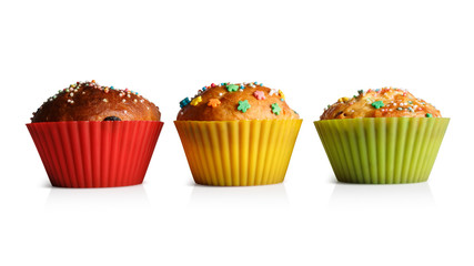Cupcakes in colorful molds for baking