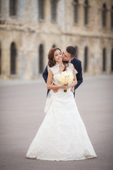Naklejka premium wedding bride groom kissing love couple marrige