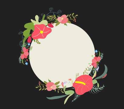 Vintage Hand Drawn Flowers Round
