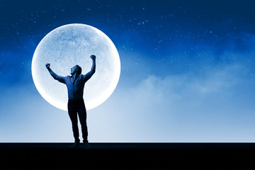 Man with hands up