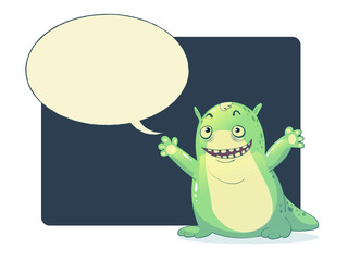 green slime monster with word bubble