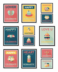 Valentine’s Day poster flat banner design flat background set,