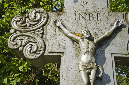 Crucifixion, Jesus Christ on cross in cemetery