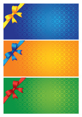 Set of Three Colorful gift cards with Ribbon Decoration