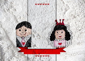 Cartoon hand drawn wedding couple wedding idea design