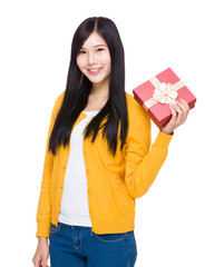 Woman hold with red gift box