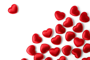 Felt red hearts isolated on a white background