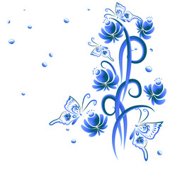 Illustration with floral ornament in blue tones