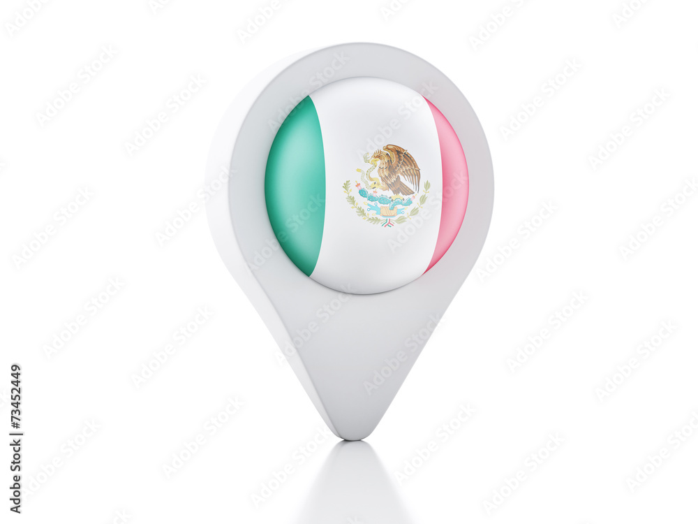 Poster 3d map pointer mexico flag icon on white background