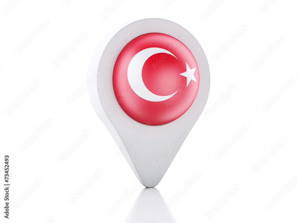 Poster 3d map pointer turkey flag icon on white background