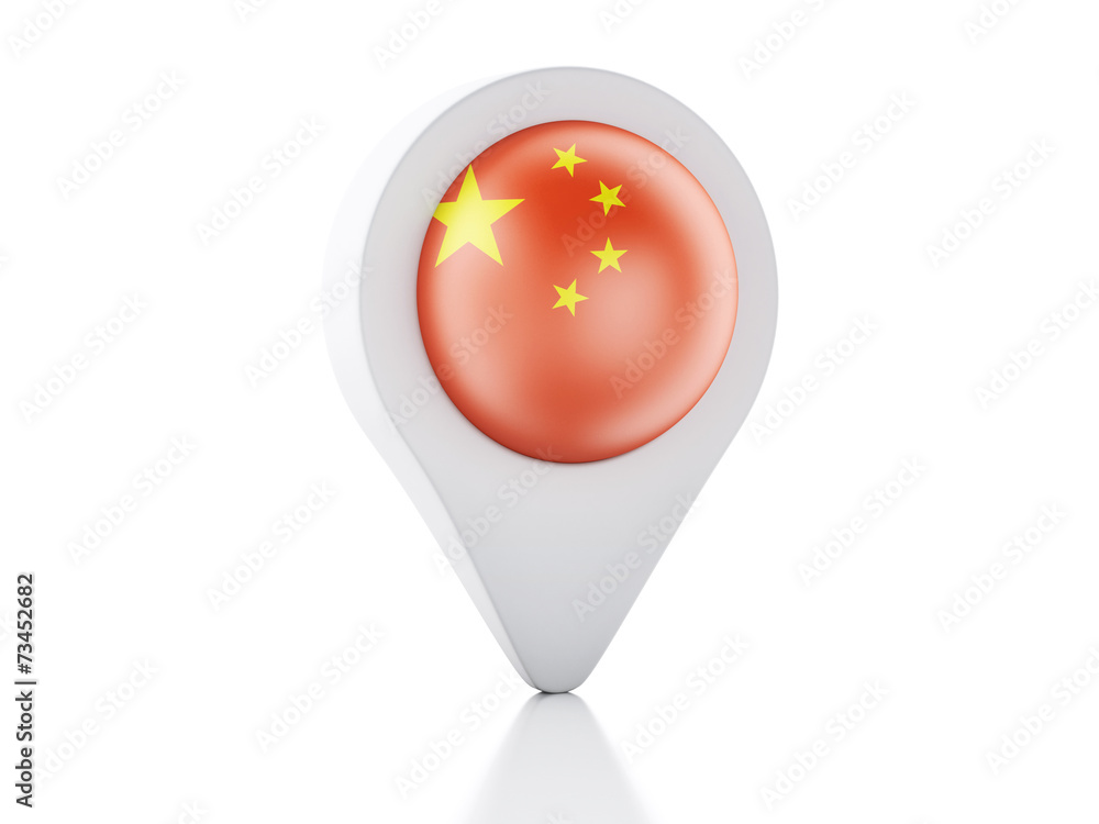Poster 3d map pointer china flag icon on white background