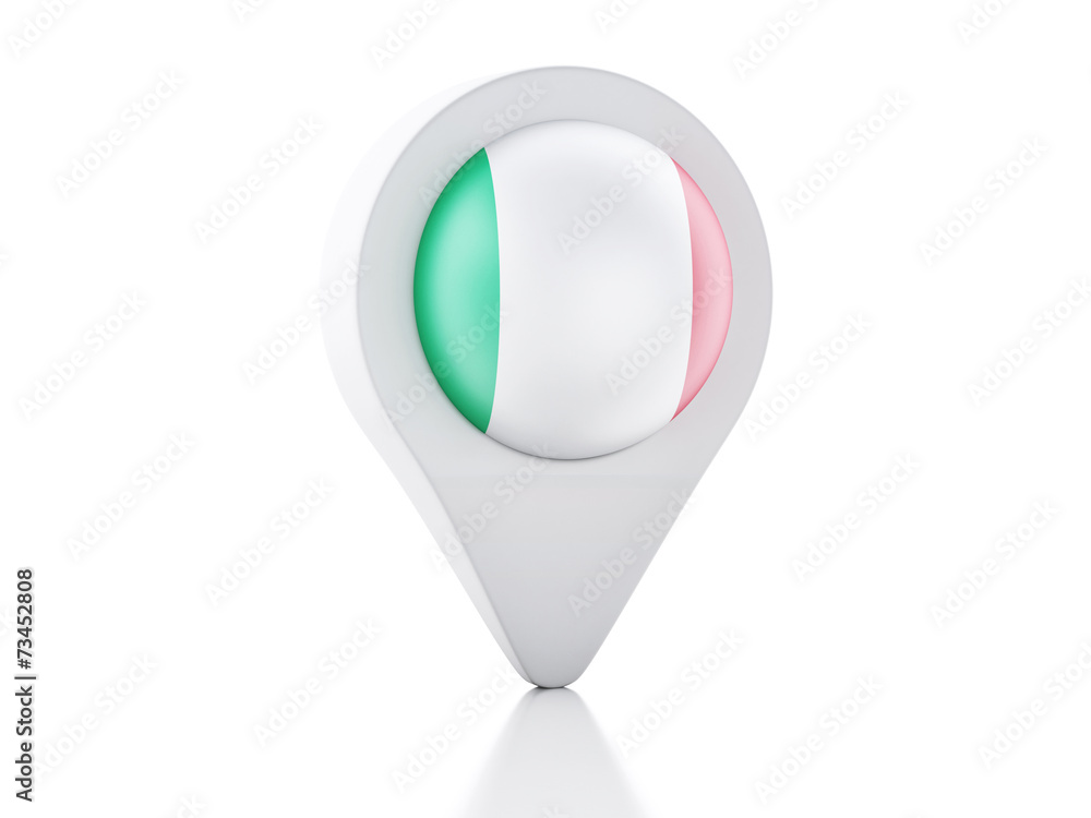 Poster 3d map pointer italy flag icon on white background