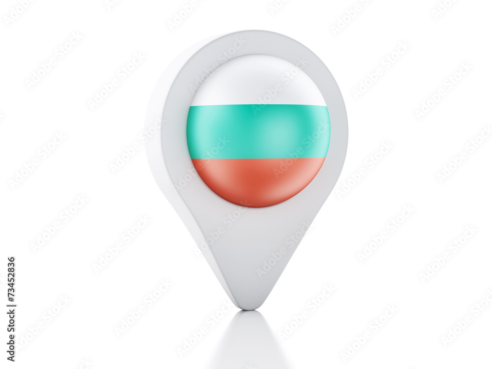 Poster 3d map pointer bulgaria flag icon on white background