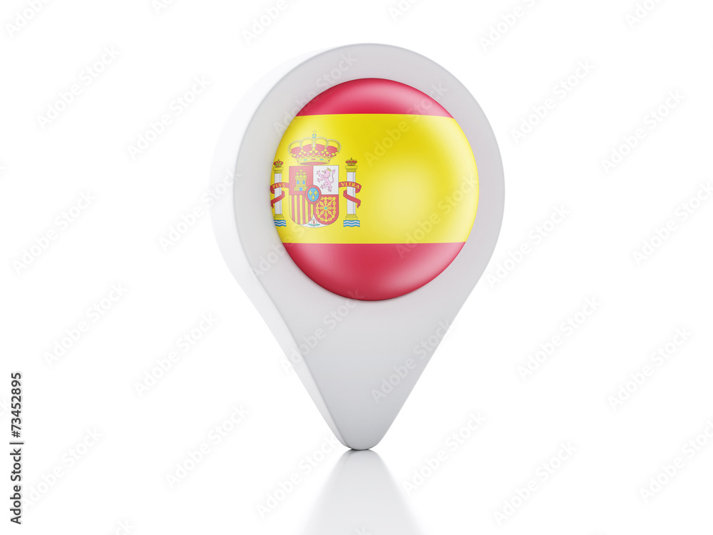 Poster 3d map pointer spain flag icon on white background
