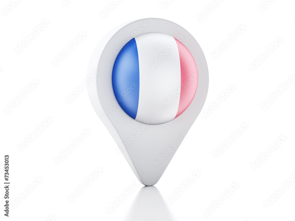Poster 3d map pointer france flag icon on white background
