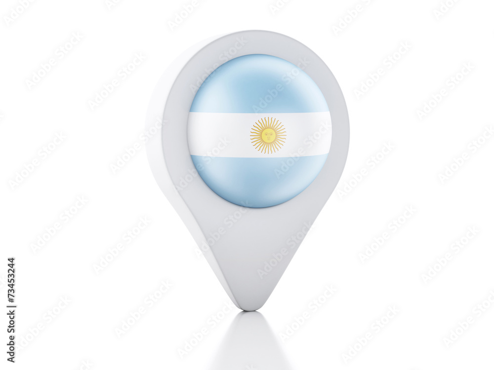 Poster 3d map pointer argentina flag icon on white background