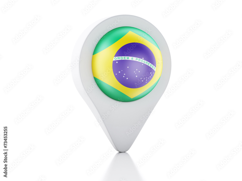 Poster 3d map pointer brazil flag icon on white background