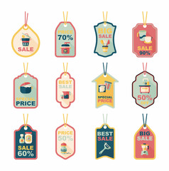 Kitchenware tag flat banner background set, eps10