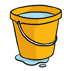 water in orange bucket