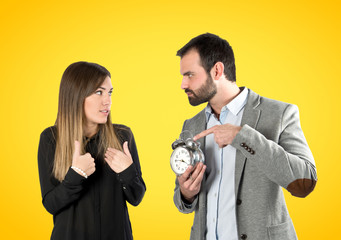 Angry man because his girlfriend talk so much on telephone