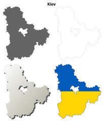 Kiev oblast blank outline map set