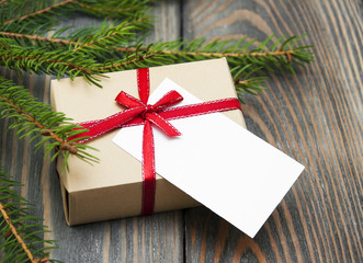 vintage gift box package with blank  tag