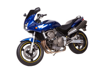 Fototapeta na wymiar Blue powerful motorcycle.