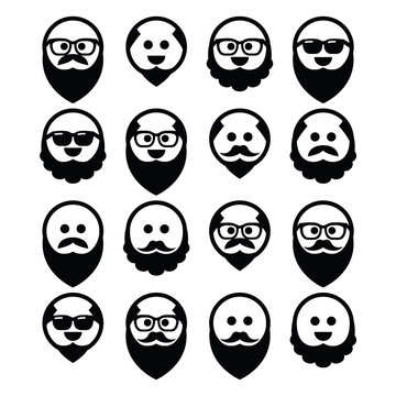 Bald man with beard and mustache icons set