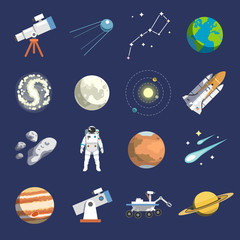 Naklejka premium Flat design icons of astronomy. Vector icons. #2