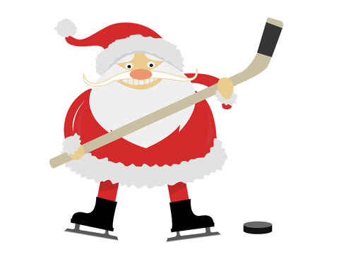 ice hockey Santa Claus with a stick on ice skates