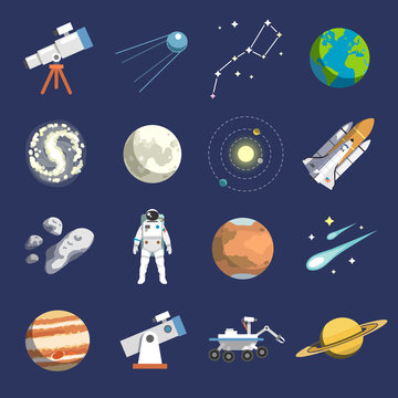 Flat design icons of astronomy. Vector icons. #2