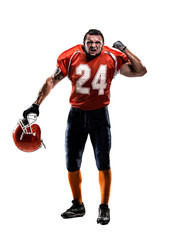 American football player in action white isolated