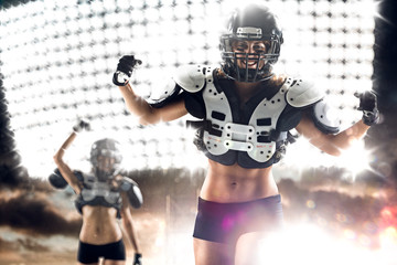 American football female players in action