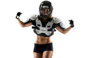 American football woman players isolated on white background