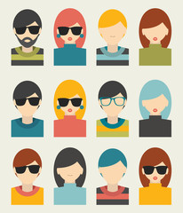Men, woman portrait avatars profile pictures flat icons.